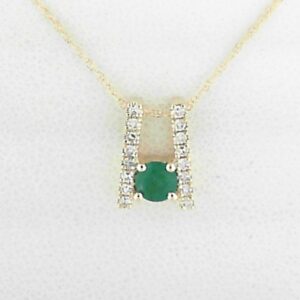 10K Yellow Gold Emerald Cut Emerald and Diamond Pendant