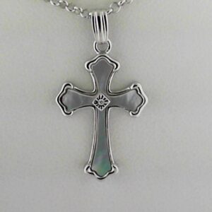 Elegant Sterling Silver Mother of Pearl Cross Pendant with CZ Center