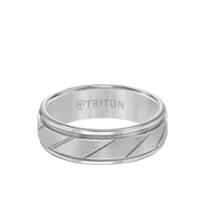 Tungsten Carbide Ring with Diagonal Cut Center and Round Edges