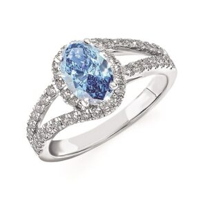 Elegant 14K White Gold Semi-Mount Ring with Oval Lab Grown Blue Diamond