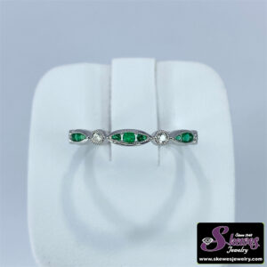 14K White Gold Emerald Cut Emerald and Diamond Stackable Semi-Mount Ring