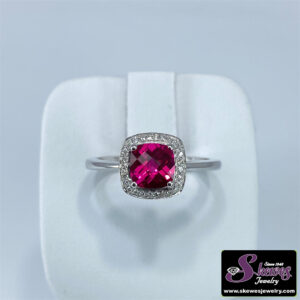 10K White Gold Created Ruby Ring with Diamond Accents