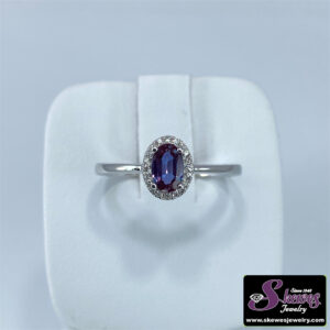 10K White Gold Oval Created Alexandrite Semi-Mount Ring with Diamond Accents
