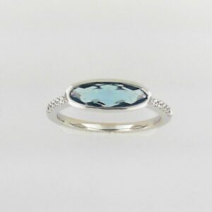 Elegant 14K White Gold Swiss Blue Topaz Ring with Diamond Accents