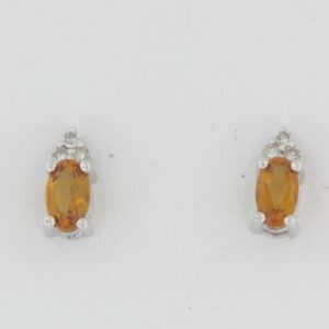 10K White Gold Citrine Earrings with Diamond Accents