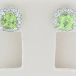 10K White Gold Peridot Earrings with Diamond Accents