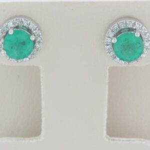 10K White Gold Genuine Emerald Cut Earrings with Diamond Accents