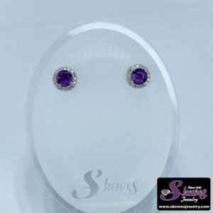 10K White Gold Genuine Amethyst Earrings with Diamond Accents