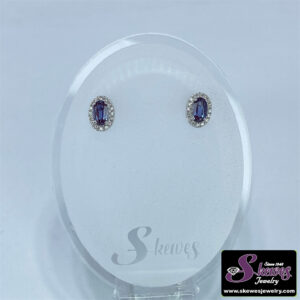 10K White Gold Oval Created Alexandrite Earrings with Diamond Accents