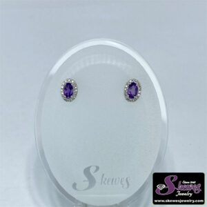 10K White Gold Oval Amethyst Earrings with 0.10 ct. tw. Diamonds