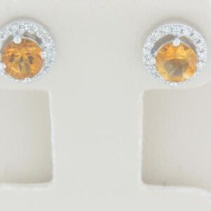 10K White Gold Genuine Citrine Earrings with Diamond Accents