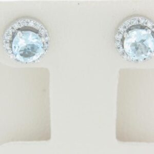 10K White Gold Aquamarine Earrings with Diamond Accents