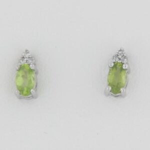 10K White Gold Peridot Earrings with Diamonds