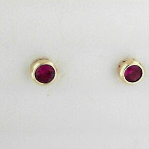 10K Yellow Gold 4mm Created Ruby Bezel Earrings