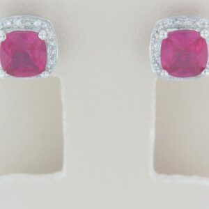 10K White Gold Created Ruby and Diamond Stud Earrings