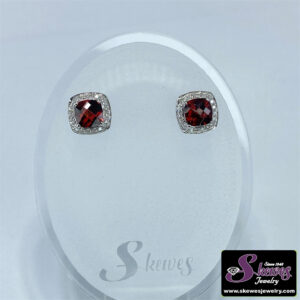 10K White Gold Garnet Earrings with Diamond Accents