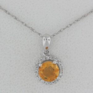 10K White Gold Citrine Pendant with Diamond Accents