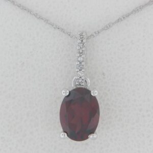 10K White Gold Garnet Pendant with Diamond Accents