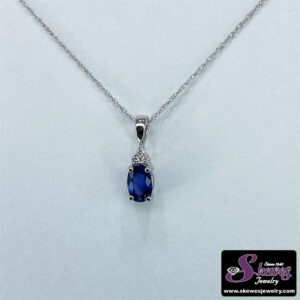 10K White Gold Sapphire Pendant with Diamonds