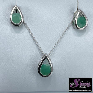 Timeless Sterling Silver Earrings and Pendant with Round Emerald