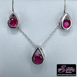 Elegant Sterling Silver Pearshaped Earrings and Pendant Set with Lab Created Ruby
