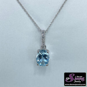 10K White Gold Aquamarine Pendant with Diamond Accents