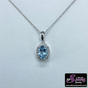 10K White Gold Oval Aquamarine Pendant