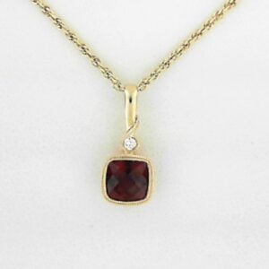 14K Yellow Gold 1.18ct Garnet Pendant with Diamond Accents
