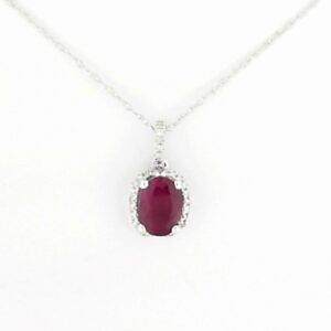 10K White Gold Oval Ruby and Diamond Pendant