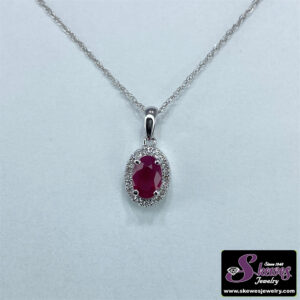 10K White Gold Oval Ruby Pendant