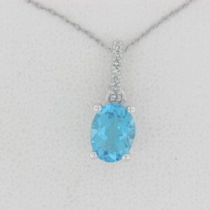 10K White Gold Blue Topaz Pendant with Diamond Accents