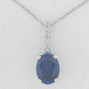 10K White Gold Created Sapphire Pendant with Diamond Accents