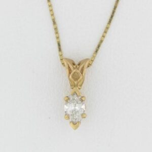 14K Yellow Gold Marquise Diamond Solitaire Pendant