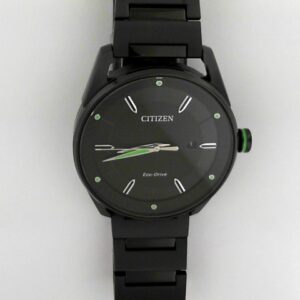 Stainless Steel Citizen Eco-Drive Watch with Lime Accents
