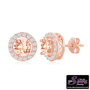 Sterling Silver and Rose Gold Plated Morganite CZ Stud Earrings