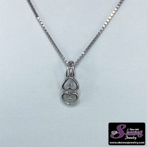 Elegant Sterling Silver Double Heart Pendant with Diamonds