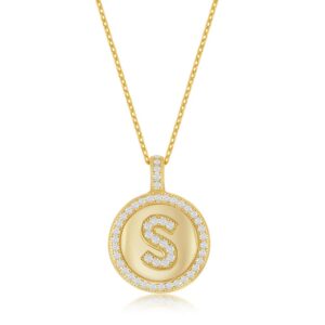 Sterling Silver White Gold Plated Micro Pave CZ Circle Pendant