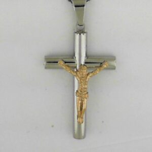 Stainless Steel Two-Tone Crucifix Pendant, 20 Inches