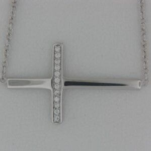 Elegant Sterling Silver Sideways Cross Pendant with Cubic Zirconias