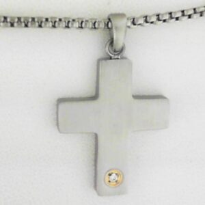 Stainless Steel Cross Pendant with Lab-Created Diamond Accent