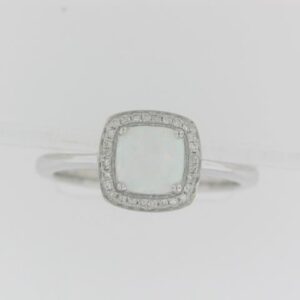 10K White Gold Created Opal Ring with Diamond Accents