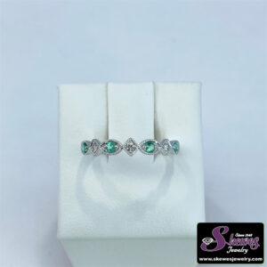 10K White Gold Stackable Emerald and Diamond Semi-Mount Ring