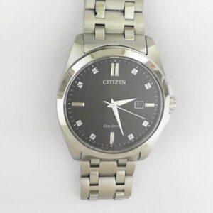 Citizen Eco-Drive Men's Stainless Steel Watch with Diamond Hour Markers