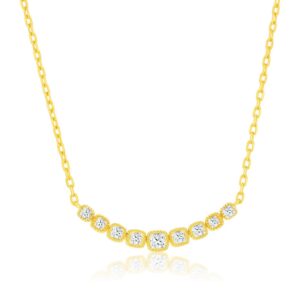 Sterling Silver Curved Bar Pendant with Graduating Square CZ