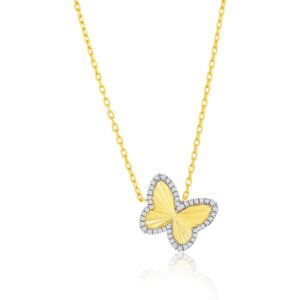 Sterling Silver Butterfly Necklace with CZ Border