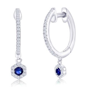 Elegant Sterling Silver Sapphire Hexagon Huggies with Natural Diamonds