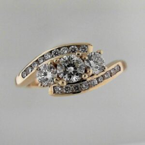 14K Yellow Gold Three Stone Lab Grown Diamond Ring