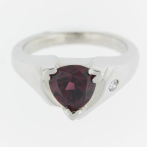 14K White Gold Garnet Ring with Diamond Accents