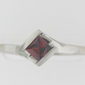 Sterling Silver Simulated 4mm Square Garnet Ring