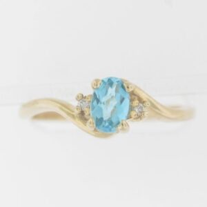 10K Yellow Gold Swiss Blue Topaz Ring with Diamond Accents